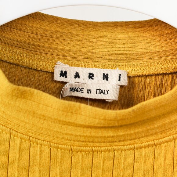 Marni Chartreuse Cotton Ribbed-Knit Mock Neck Top - Picture 7 of 11